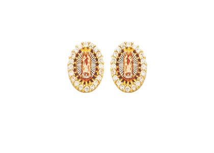 Three Tone Plated CZ Virgin Mary Earring